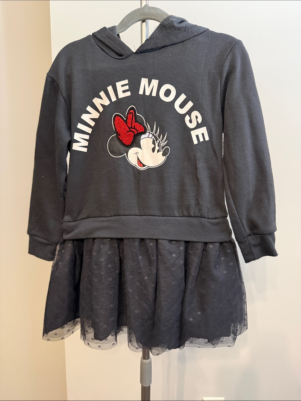Disney Charcoal Minnie Mouse Hooded Tulle Dress with Red Bow